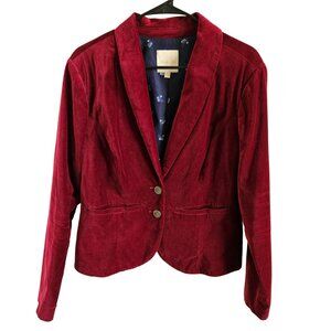 ModCloth  Red Velvet Blazer Woman SZ XL Pockets 2 Fancy Metal Buttons Bohemian